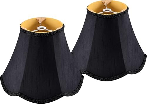 GO&SO Mini Small Scalloped Black Lamp Shades Set of 2,4"×8"×6.4" Bell Shade