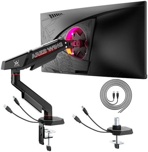 ARES WING 17-40 Inch Heavy Duty Single Monitor Arm with USB, Black