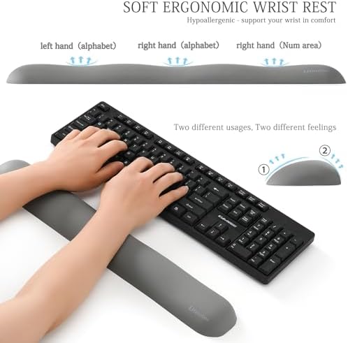 UnivoColors Design-Wave Keyboard Wrist Rest, Artificial Sheepskin+Memory Foam+Ergonomic+Anti-Slip Gel, Resilience Support During Work and Gaming,Keyboard Accessory,Grey