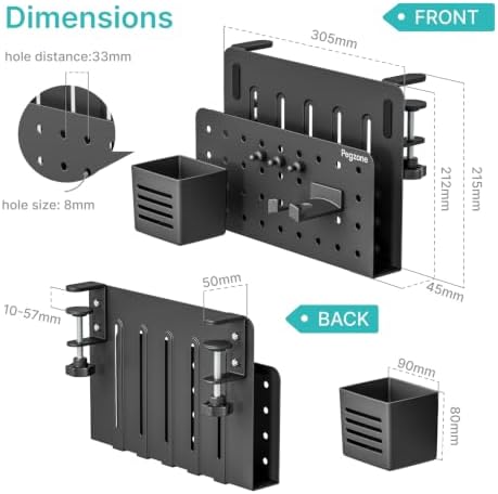 PEGZONE Desk Side Storage Organizer, Fits Flat Edge 0.4" to 2.2", Black