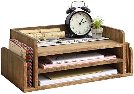 KIRIGEN Wood Desk Organizer, 5-Tray Letter Tray and Mail Sorter, Brown 2TP