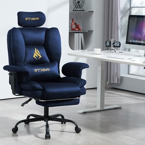 Symino Gaming Chair with Footrest, Up/Down Armrests, Suede Fabric Ergonomic Office Chair, 155° Recline Computer Chair for Desk, Darkblue