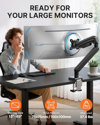 ErGear Heavy Duty Monitor Arm for 13-49″ Ultrawide Screens, 37.4 lbs Capacity, Full Motion Monitor Desk Mount, Rock-Solid Support, Dual C-Clamp & Grommet Mount, VESA 75x75/100x100mm