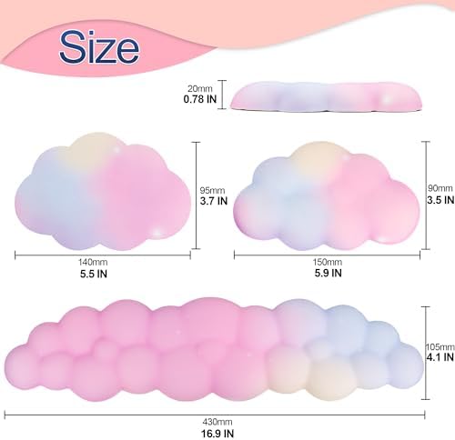 Silky Cloud Wrist Rest Set for Keyboard & Mouse, 16.9", Colorful