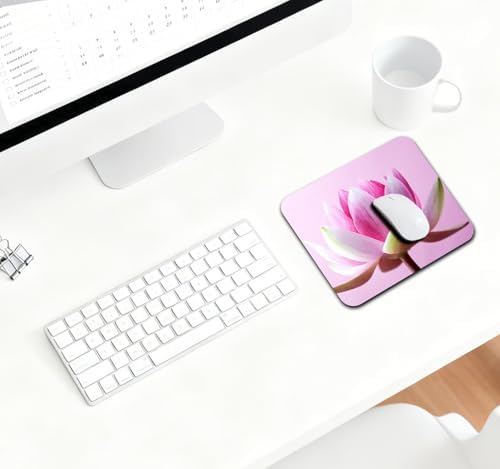 9.5x7.9 Inch Office/Gaming Mouse Pad, Pink and White Lotus Blossom Girly Art Cute Anti-Slip Mat for Desk