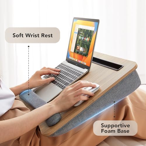 HUANUO Laptop Lap Desk with Cushion, Fit up to 17" Laptops, Woodgrain