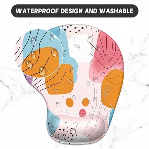 ITNRSIIET Ergonomic Mouse Pad Coaster Set with Gel Wrist Support Wrist Rest Smooth Surface Non-Slip PU Base Comfortable Office Supplies Pain Relief, 9.5 x 8.3 inches, Art Style Pattern