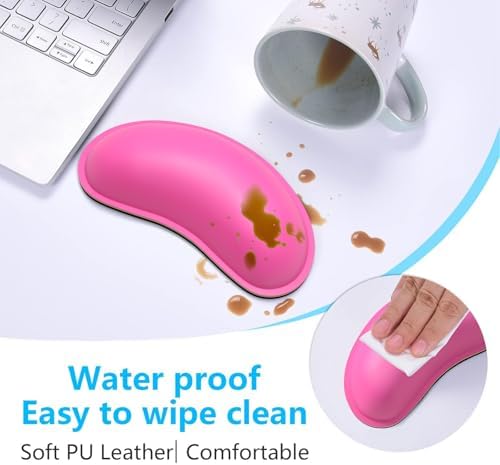 Dapesuom Mouse Wrist Rest, Ergonomic Memory Foam Mouse Wrist for Computer Desk Mats Support, PU Leather Hand Rest Pad Cushion for Gaming, Laptop, Men, Women, Pain Relief & Easy Typing, Hot Pink