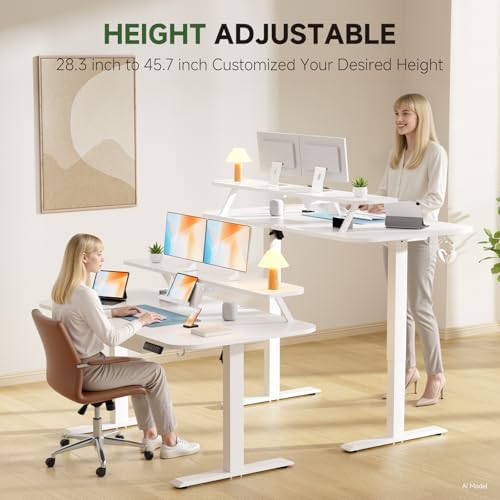 GTPLAYER Electric Standing Desk with Drawers, 55 x 24 Inches Height Adjustable Computer Desk with Monitor Stand, Laptop Stand, Sit Stand up Desk with Memory Preset for Home, Office, White