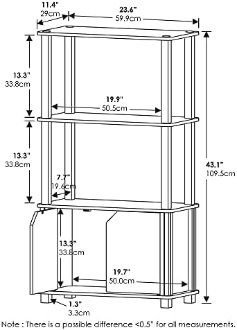 Furinno GO GREEN Storage Shelves, 4-Tier Book Shelf, Bookcase, Display Shelf with Open Shelf and Closed Storage, for Organization and Storage, Living Room, Garage, Home Office, Espresso