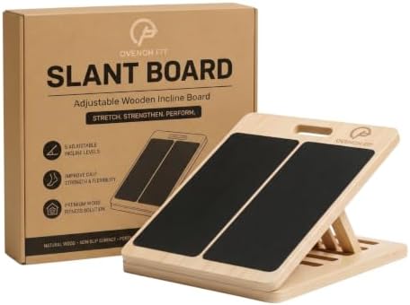 Adjustable Wooden Slant Board, Calf Stretcher for Calf Stretching, Incline Board for Ankle Mobility, Achilles Tendon, Plantar Fasciitis, Squats, Balance Training & Home Gym