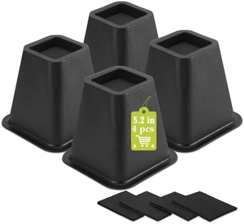 4 Pack Furniture Risers 6 Inch, Bed Risers Heavy Duty for Table Desk Couch Chair Sofa Cabinet Bed Frame Dorm, Square Table Leg Risers Lift Height 6", Black