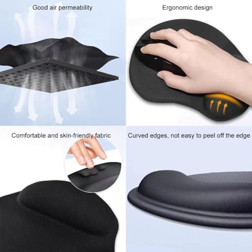 2 Pack Ergonomic Mouse Pad with Wrist Rest Support, Mousepad with Comfortable Gel Wrist Rest Support and Lycra Cloth,for Easy Typing Pain Relief Durable and Easy to Clean,Black