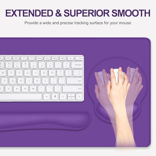 4 PCS Mouse Pad Desk Mat Protector, Keyboard Wrist Rest + Comfortable Mouse Pad Wrist Rest +Coaster, Large Gaming Mousepad for Computer Laptop, 35.4"X 15.7" Deskpad for Office Home I Dark Purple