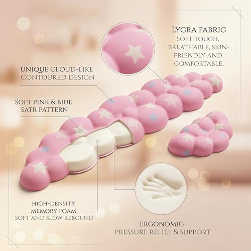 Cloud Wrist Rest Set for Keyboard & Mouse, 16.9", Pink Colorful Star