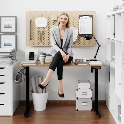 Shintenchi Standing Desk, Height Adjustable Electric Sit Stand up Desk, Ergonomic Rising Computer Table, 48x24 Inch Modern Lift Gaming Desk Workstation for Home Office, Black & Walnut
