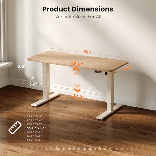 CubiCubi Electric Height Adjustable Standing Desk 55x24 Inch, Natural Oak