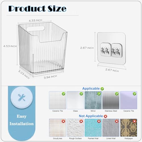 Lae Nuvole Clear Adhesive Wall Organizer Bins, Cabinet Door Storage, 4 Pack