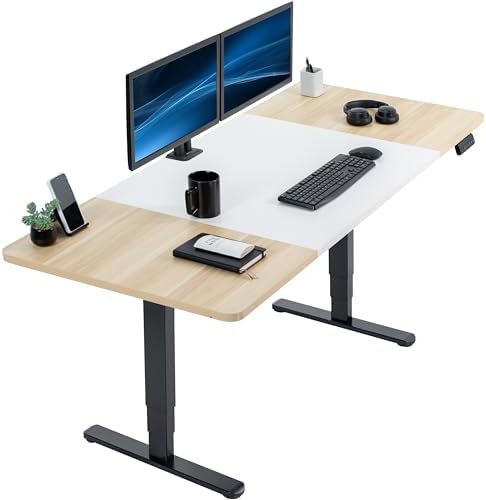 VIVO White/Light Wood 71 x 30 in Standing Desk, DESK-KIT-2B7WC