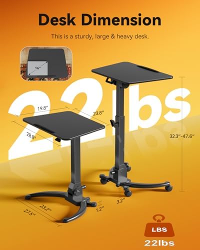 JOY worker Foldable Laptop Desk on Wheels, Adjustable Mobile Standing Desk