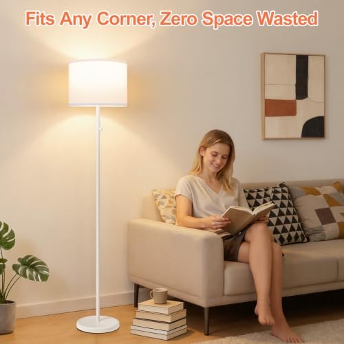 Floor Lamp Simple Design with Shade, Standing Lamps for Living Room Bedroom Office Dining Room Kitchen-White