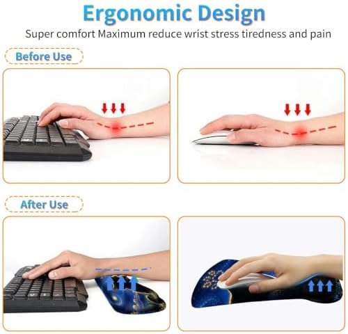 3-in-1 Ergonomic Memory Foam Keyboard Wrist Rest Pad Set, Constellation Cat