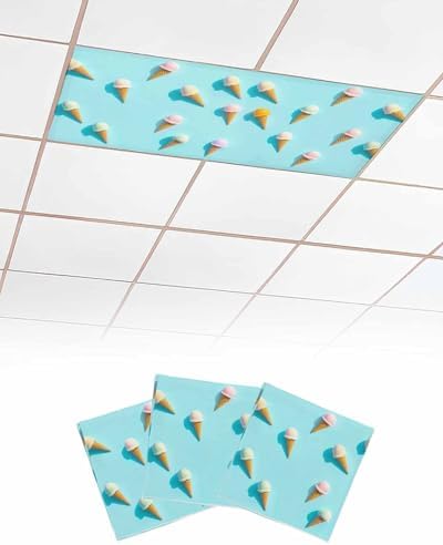 Ice Cream Magnetic Fluorescent Light Covers for Ceiling Lights 2 x 4 Feet,Summer Popsicle Tasty Desserts Food Frosting Office Classroom Kitchen Drop Ceiling Light Covers Filters Shade Panel 3 Packs