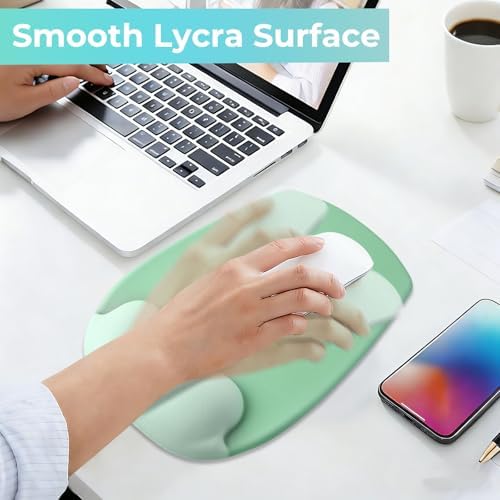 Mouse Pad with Wrist Rest Support, Ergonomic Mousepad with Comfortable Gel Cushion, Gaming Mouse Pad with Smooth Lycra Surface & Non-Slip PU Base, for Home Office Computer Laptop, Green