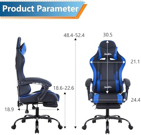 PayLessHere Ergonomic Racing Desk Chair Computer Chair Gaming Chair with Footrest Lumbar Support Headrest Armrest Task Rolling Swivel Ergonomic E-Sports Adjustable PC Gamer Chair (Blue)