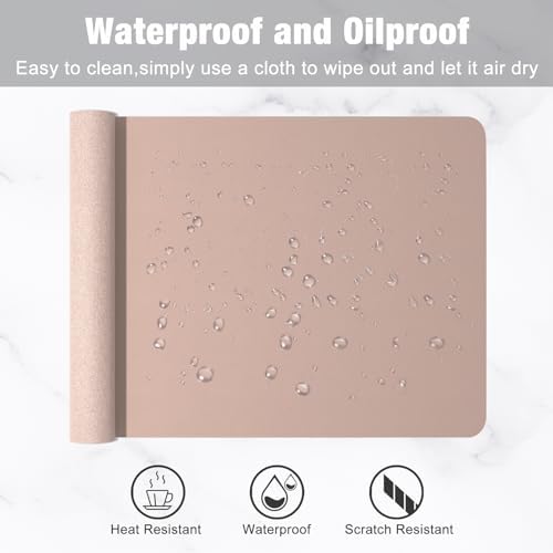 Hsurbtra Desk Pad, 23.6" x 13.8" PU Leather Desk Mat, M Extended Mouse Pad, Waterproof Desktop Blotter Protector, Non-Slip Ultra Thin Small Laptop Keyboard Writing Mat for Office Home, Beige Apricot