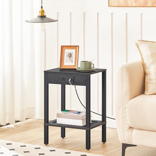 HOOBRO Side Table with Charging Station, 2-Tier Small End Table