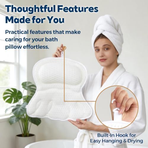 Bath Pillow for Tub,Bathtub Pillow for Head,Neck,Shoulder and Back Support,Soft Bath Tub Pillow for Bathtub,Hot Tub and Spa,White