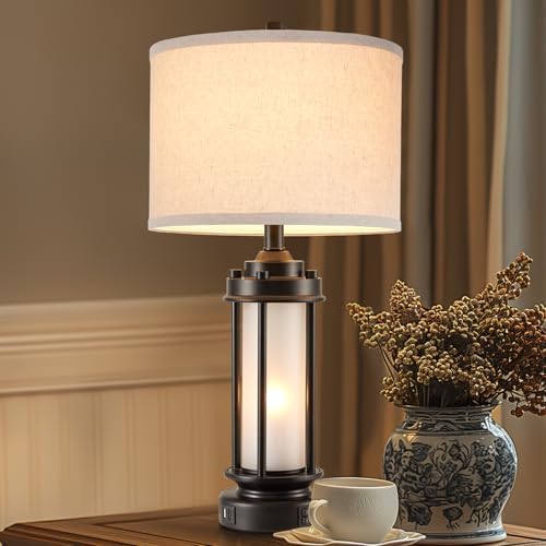 AIEAMPDO 25'' Set of 2 Modern Table Lamps for Bedroom with 2 USB C+A Ports