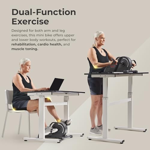 Sunny Health & Fitness Smart Motorized 2-in-1 Pedal Exerciser, Indoor Compact Under-Desk Mini Bike for Low-Impact Cardio Workout and Physical Therapy, Free SunnyFit Training App Connection