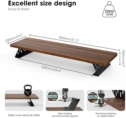 Fenge Monitor Stand Riser, Wooden & Metal Desk Shelf Organizer, Brown