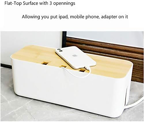 Cable Management Box with Bamboo Lid, Power Strip Organizer, White 2PCS