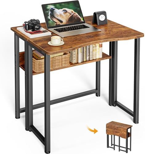 Huuger Folding Desk with Storage Shelf, 23.6 Inch Foldable Computer Table