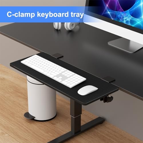 Suptek Clamp-on 9.5 x 23.6 inch Desk Extender, Wrist Support, Foldable Keyboard Tray Platform, Suitable for Office Desks, Carbon Fiber, DSF3L