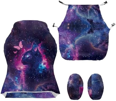Cat Galaxy Gaming Chair Protector Slipcover 4-Piece Fits Office/PC Boss Recliners Anti-Scratch Washable with Zipper for Living Room