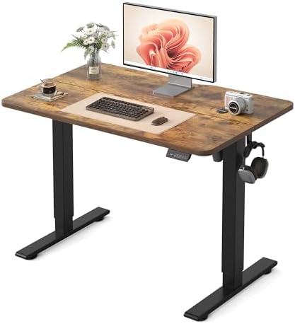 FEZIBO 40" Small Electric Standing Desk Height Adjustable Desk Rustic Brown