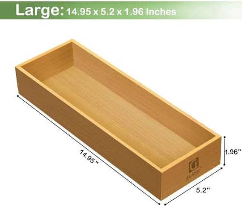 guiogc Set of 2 Bamboo Drawer Organizer, Stackable Utensil Organizer for Kitchen, Bamboo Storage Box Wood Silverware Tray for Drawer