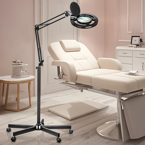 HITTI 2200 Lumens 12X Magnifier Esthetician Light, 5 Wheel Rolling Base