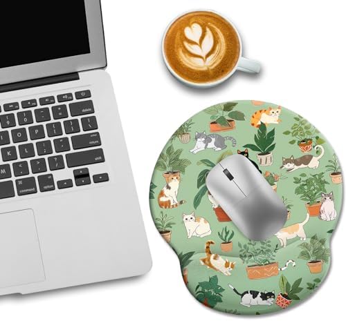 LIMKRIAN Cat Ergonomic Mouse Pad with Wrist Rest, Green Computer Mouse Pad