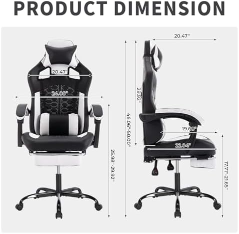 Ergonomic Gaming Chair for Adults with Footrest and Massage, Black