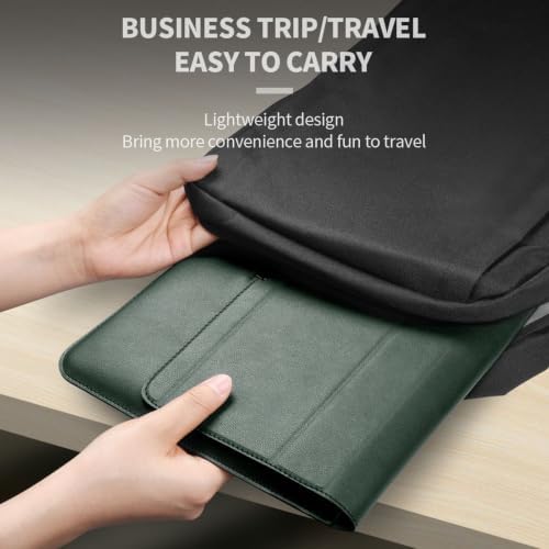 4 in 1 Ergonomic Workstation Set - Foldable Laptop Sleeve and Stand, Premium Leather Portable Computer Riser for 11-17 Inch Laptops, Waterproof Travel Organizer with Cooling Design (Brown,11-12")