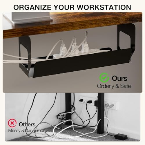 Muvai 71" L Shaped Standing Desk with Cable Tray, Reversible,Rustic Brown