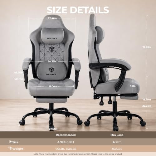 Fabric Gaming Chair with Heated Massage Lumbar Support, Pocket Spring Seat, Reclining Computer Chair with Footrest, Breathable High Back Gamer Chair, 350 lbs