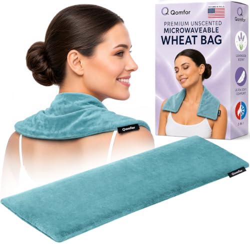 Qomfor - Microwavable Heating Pad - Blue Green - Lavender Scented Heat Pack - Therapeutic Heat Wrap for Neck, Shoulders & Period Cramps Pain Relief - Reusable Hot/Cold Therapy Bag