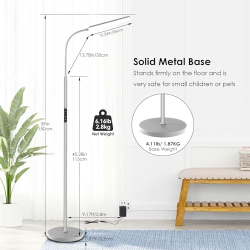 Dimunt LED Floor Lamp, Stepless Adjustable 3000K-6000K Colors, Silver