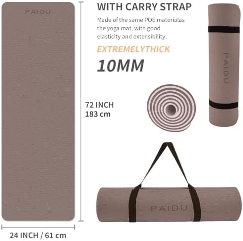 PAIDU POE Yoga Mat （10mm）Extra Thick Fitness Mat 72"x24" with Carry Strap